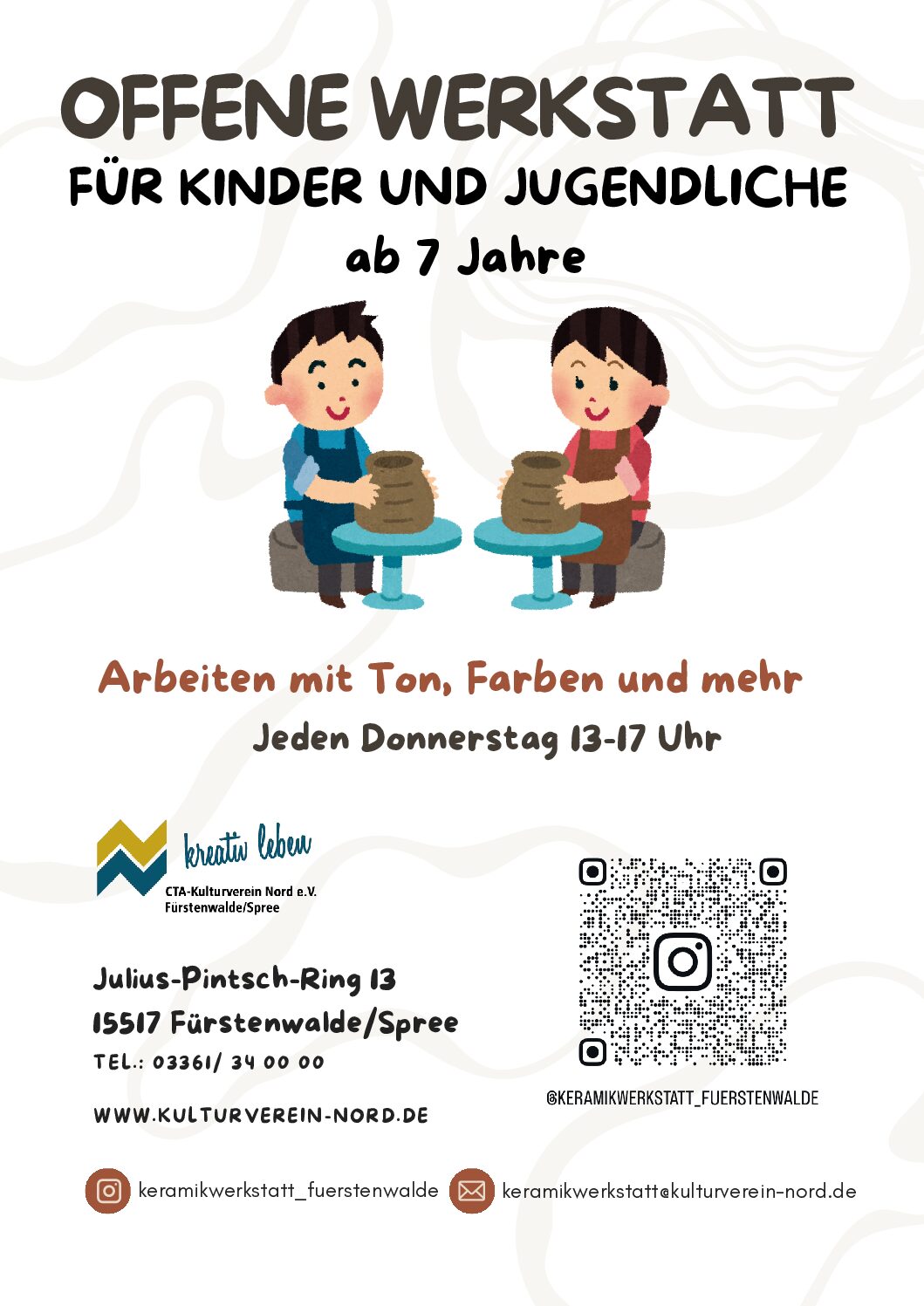 Offene Keramikwerstatt für Kinder und Jugendliche – Sommerpause! Ab 11.09.25 gehts weiter